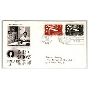 Scott #UN 3c & 8c 1957 United Nations Human Rights Day First Day Cover FDC